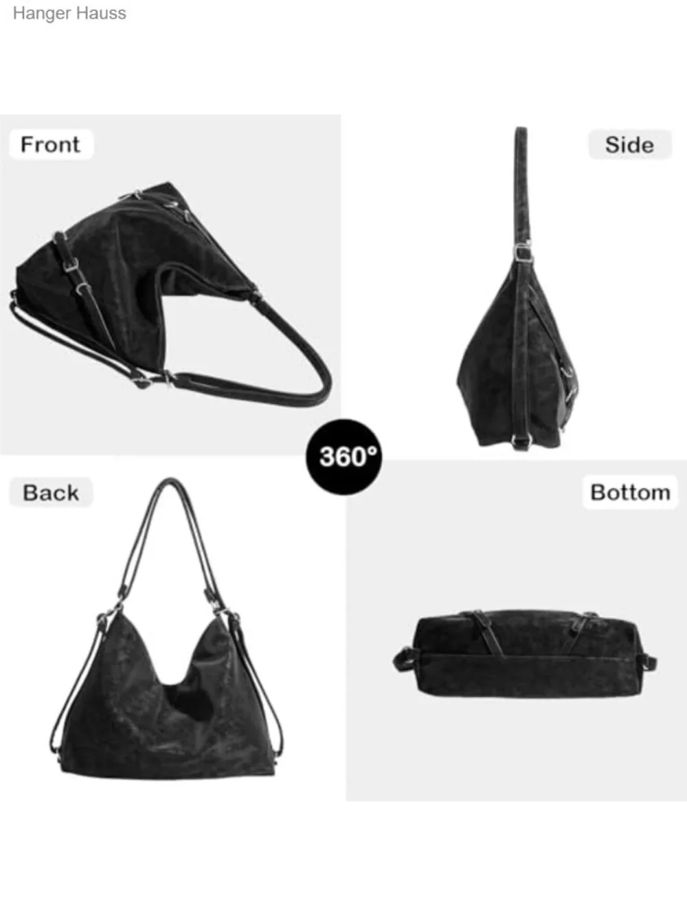 3-Way Convertible Hobo Bag for Women Soft Faux Leather Shoulder Backpack Tote